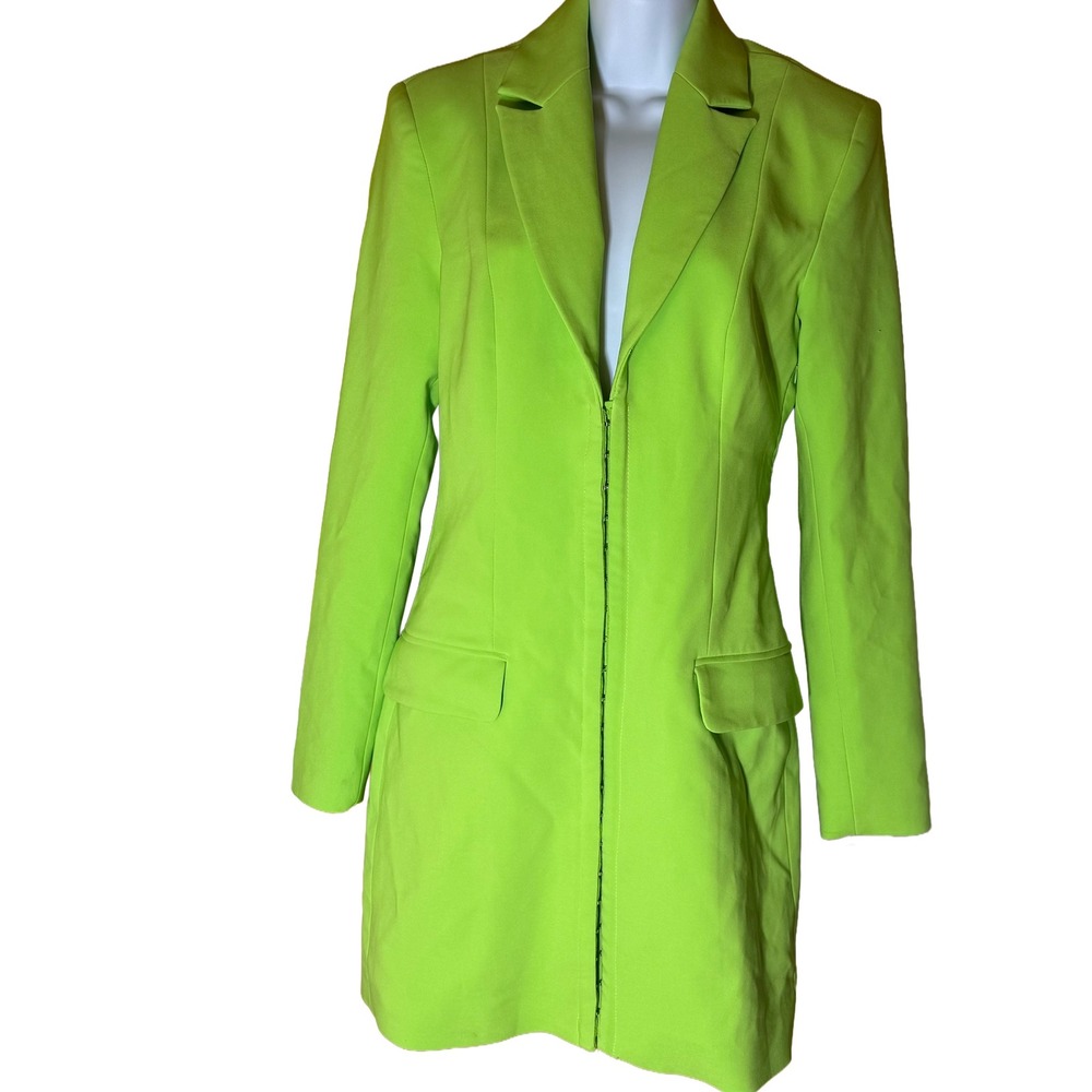 Zara Neon Lime Green Blazer Dress Long Sleeve Mini Dress Size Large NWT